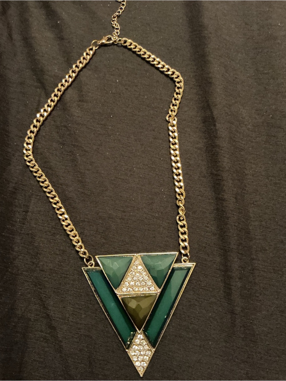 Gold-Tone Green Geometric Triangle Pendant Necklace